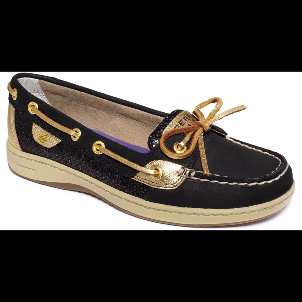 Sperry Angelfish Slip-On Boat Shoe Black and Gold